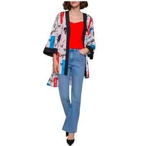 KARL LAGERFELD PARIS Women Multi Printed Kimono High-Low-Hem Oversized Size M